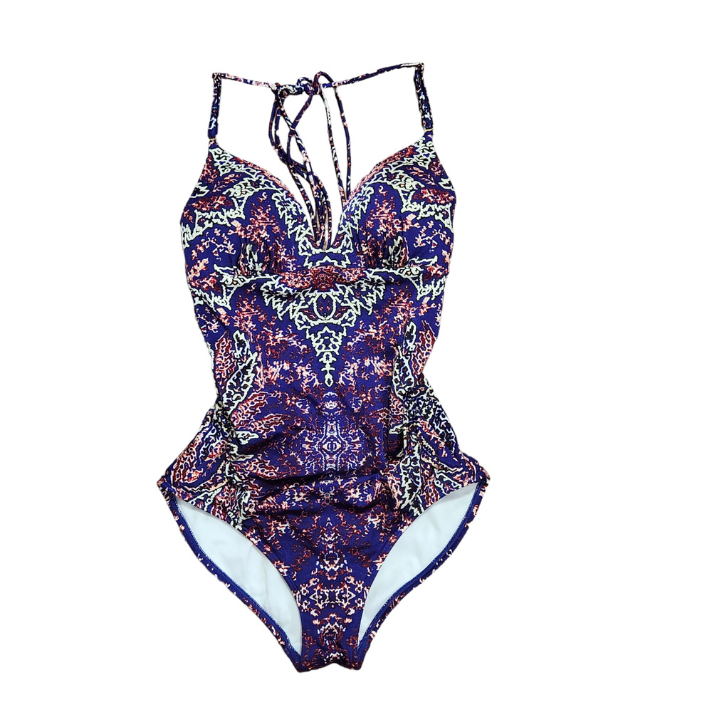 Athleta One Piece Swim Suit Wear Size XS Purple Red Blue Strappy Padded